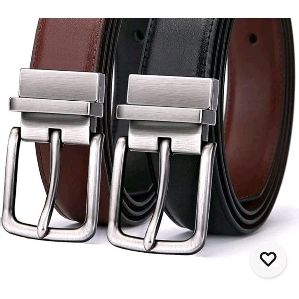 Bulliant Men's Reversible Leather Belt Black Brown 36 Brushed Nickle Buckle
